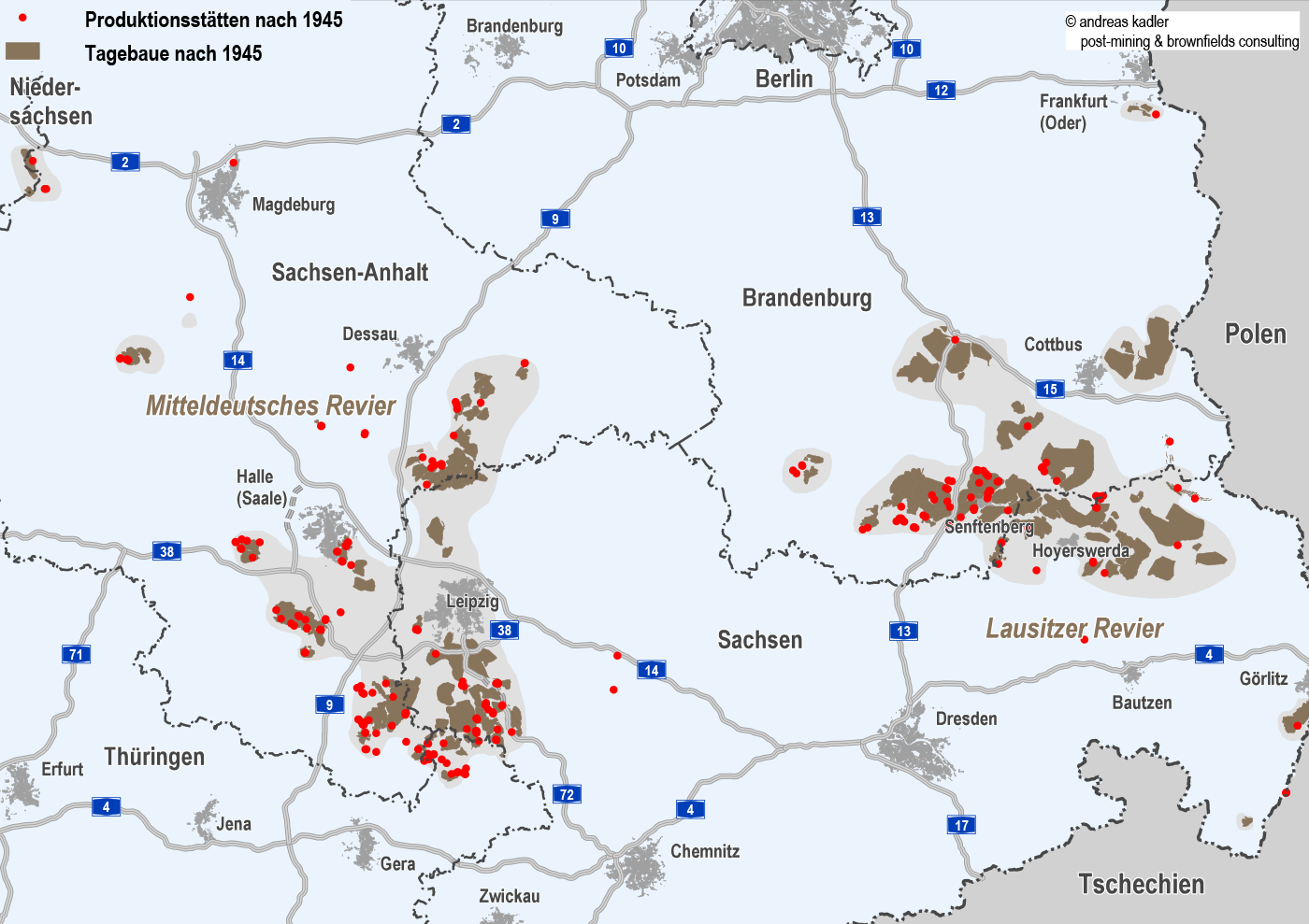 Tagebaue und Produktionsstätten der ostdeutschen Braunkohlenindustrie 1945-1990